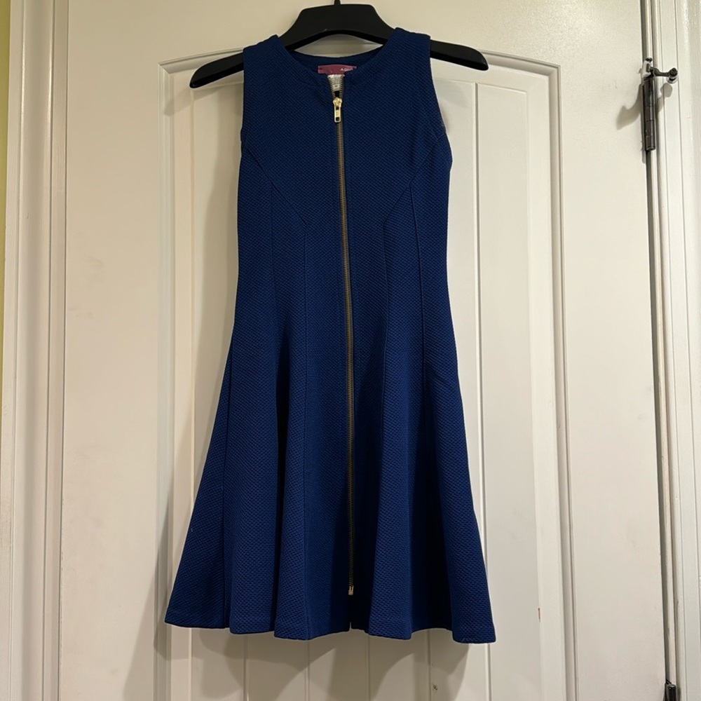 Pretty front zip, navy, skater-style dress